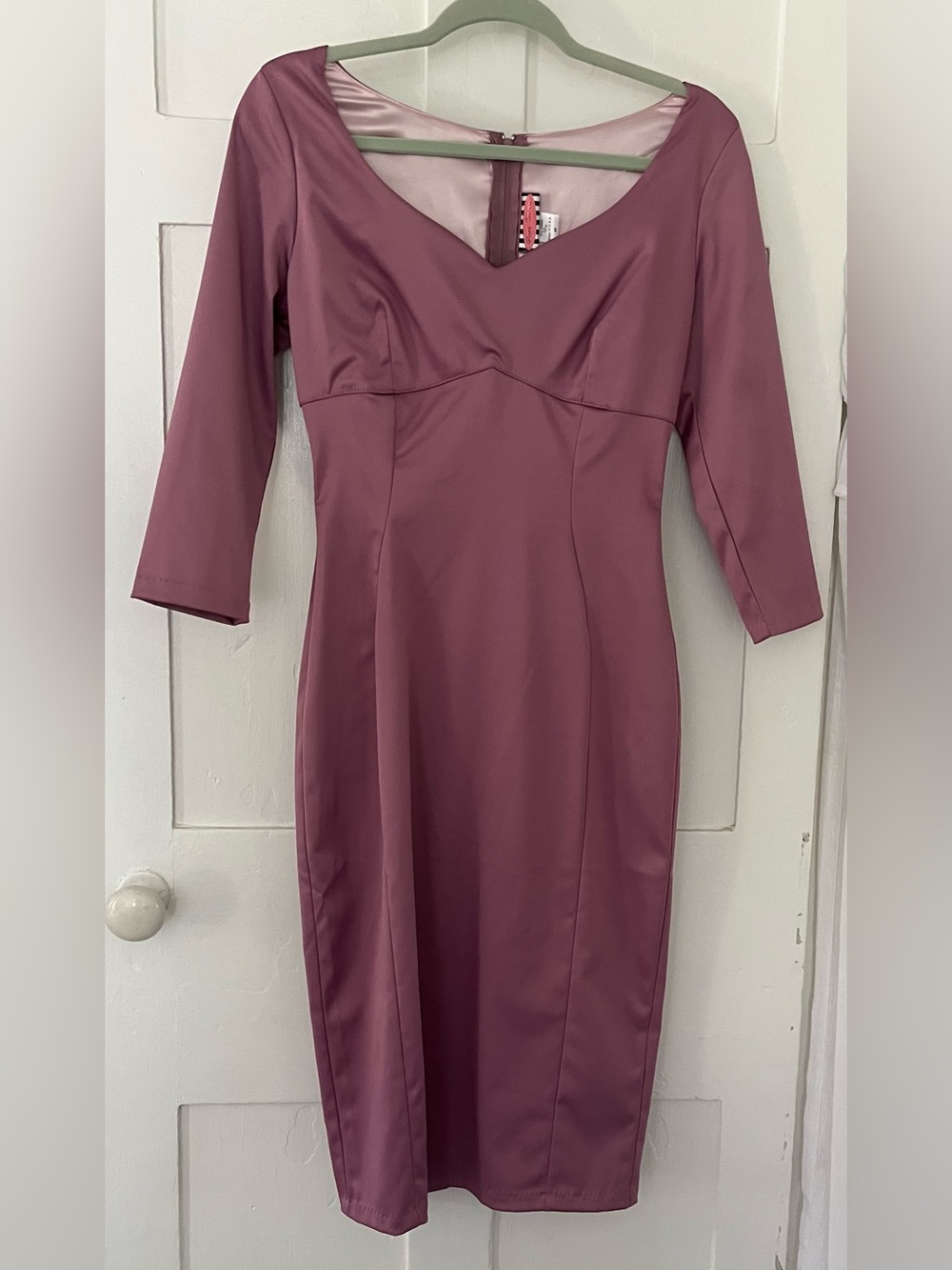 Pinup Couture Lavender Satin Midi Sheath Dress, Medium BNWT